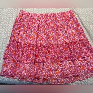 J. Crew Light Pink and White Floral Elastic Waist Tiered Skirt Sz XL